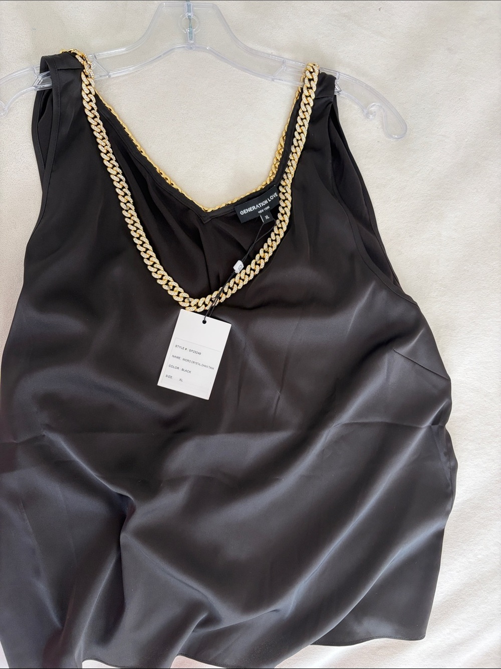 Generation Love Black Satin Camisole with Gold Chain